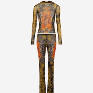 JEAN PAUL GAULTIER KHAKI BEIGE ORANGE MEDALLION MESH PANTS SIZE SMALL/MEDIUM NWT